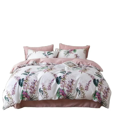 Nordic Pastoral Purple Flowers Egyptian Cotton 600TC Bedding Set